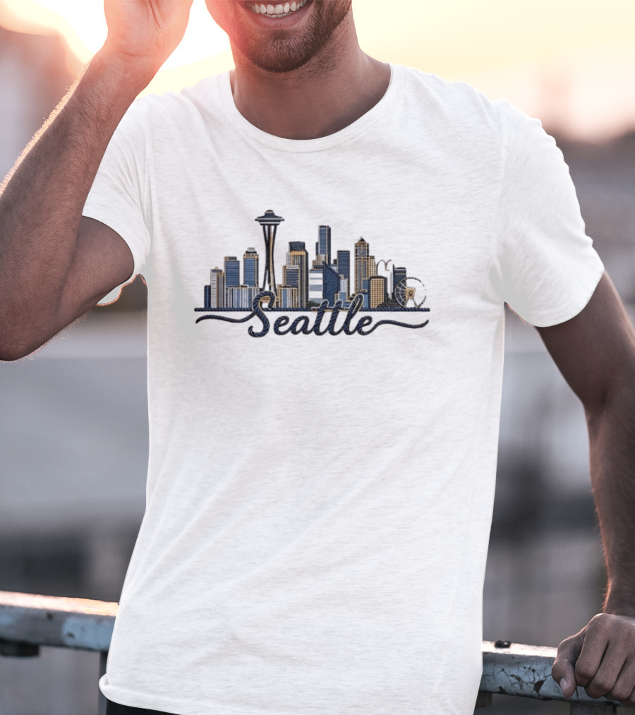 Seattle Skyline Rope Art Space Needle Ferris Wheel Cityscape T-Shirt