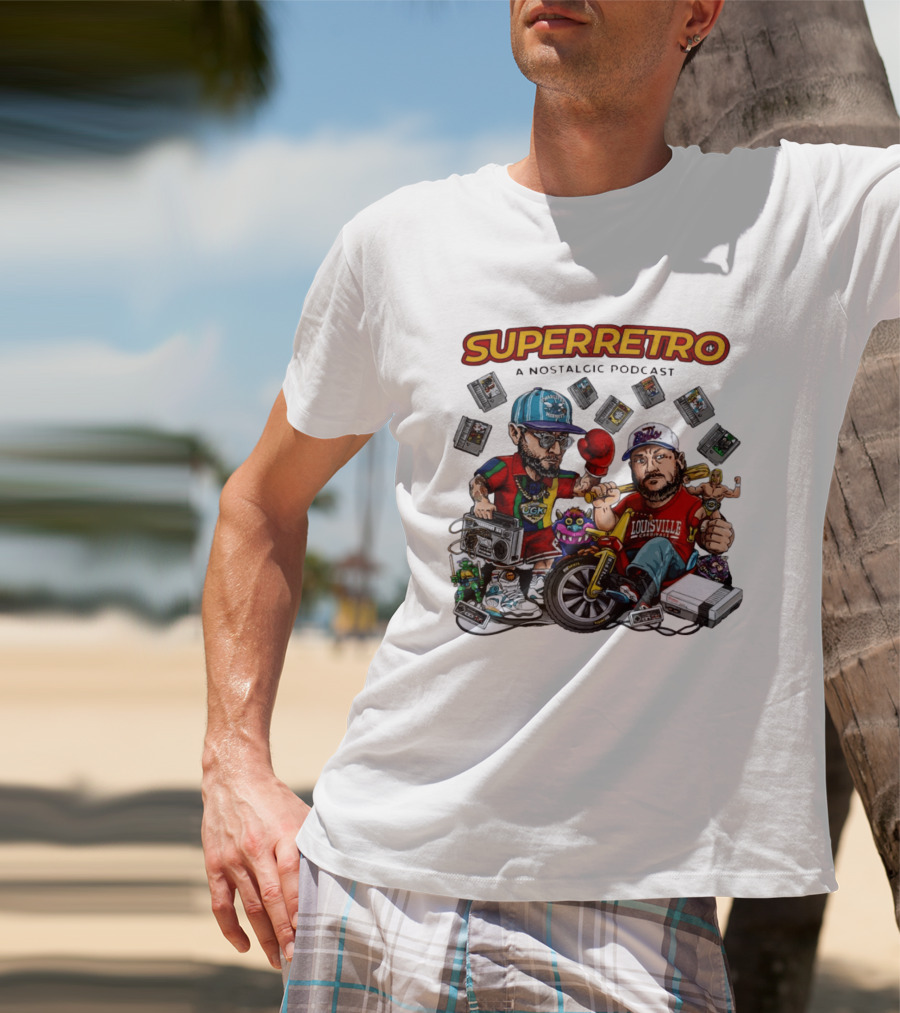 SuperRetro A Nostalgic Podcast Charlotte Hornets Louisville Cardinals Boombox Ugk Figurines Retro Games T-Shirt