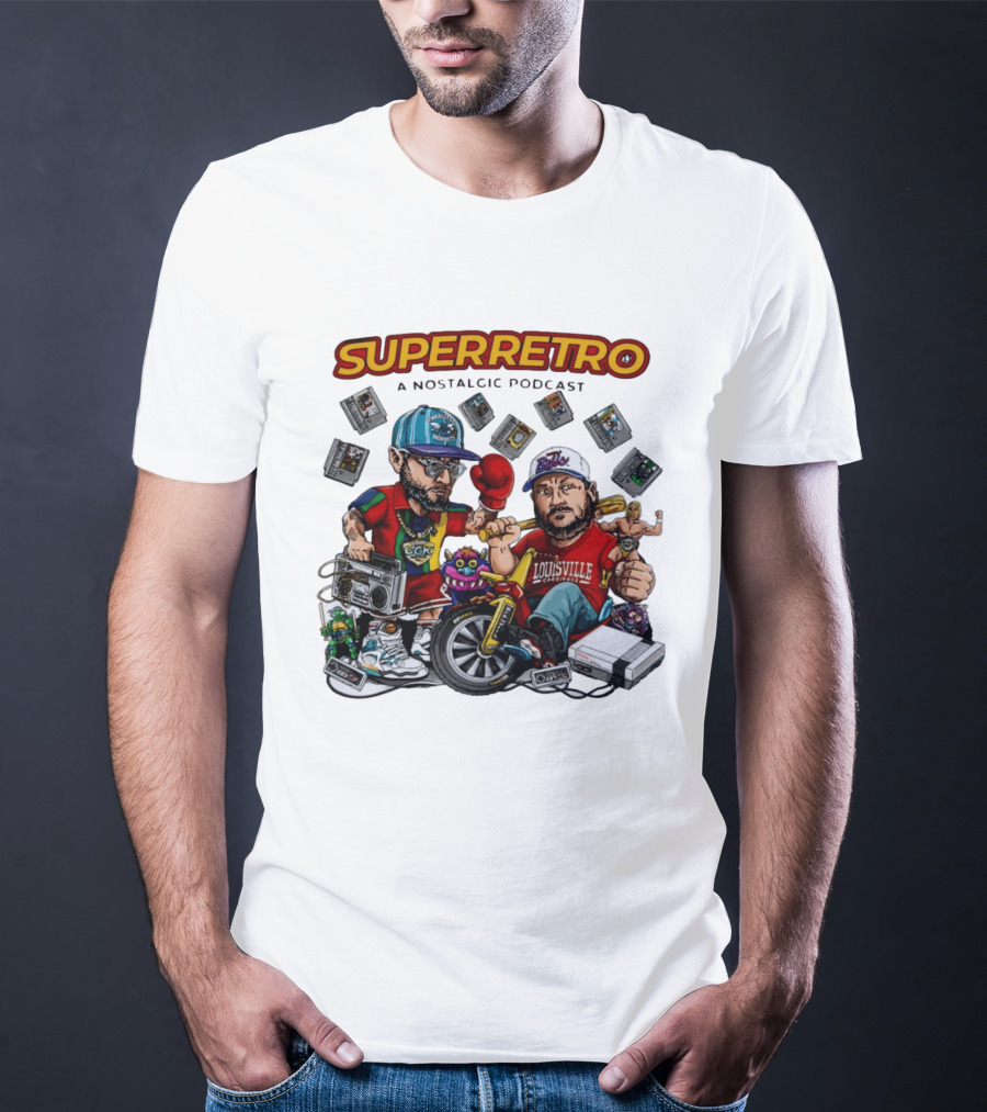 SuperRetro A Nostalgic Podcast Charlotte Hornets Louisville Cardinals Boombox Ugk Figurines Retro Games T-Shirt