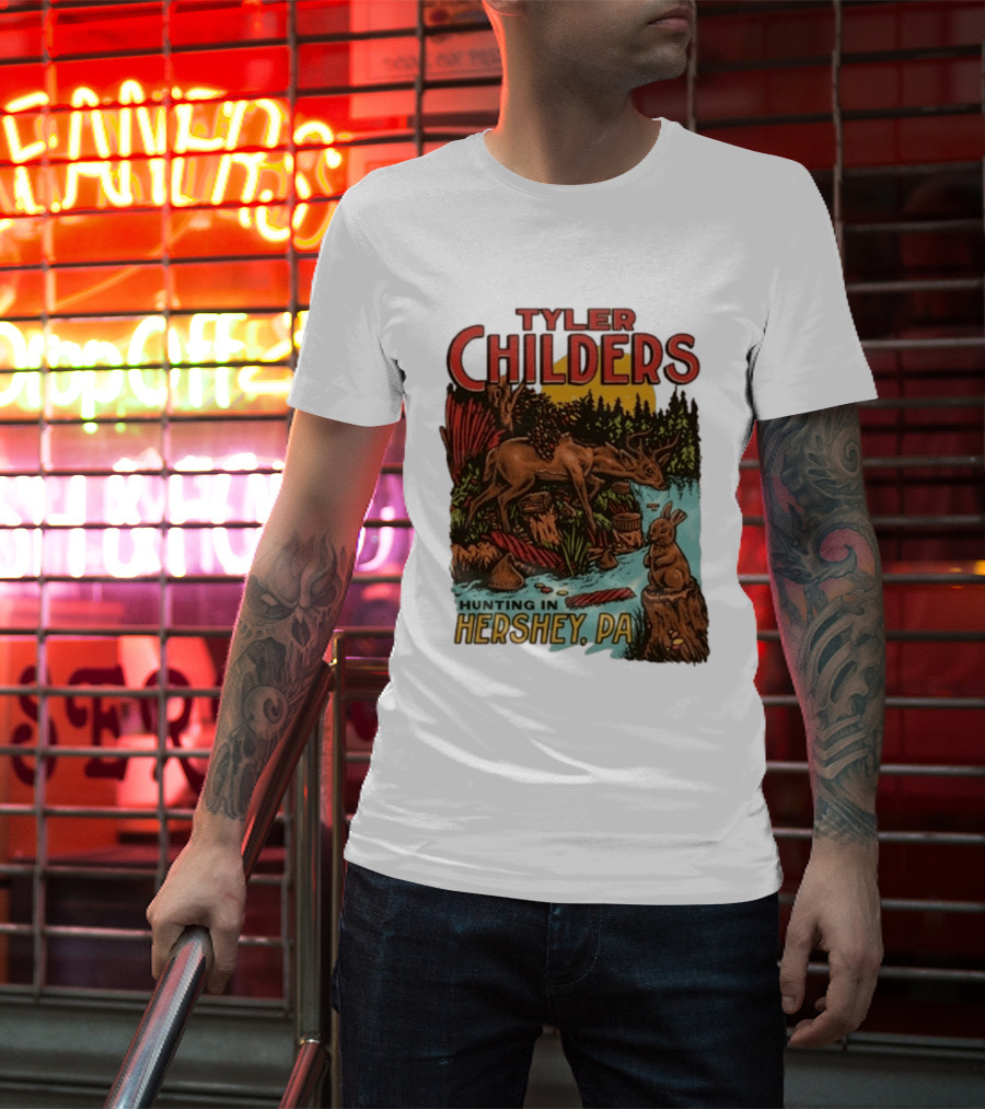 Tyler Childers Hunting In Hershey PA Deer And Rabbit Scene T-Shirt