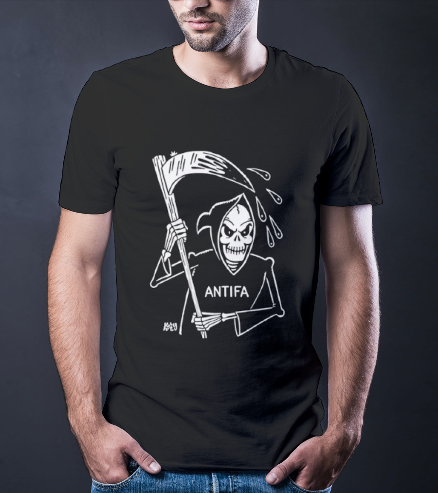 Grim Reaper Scythe Antifa Skeleton Political Skeleton T-Shirt