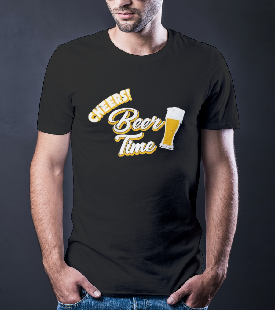 Cheers Beer Time Distressed Alcohol Drinking T-Shirt