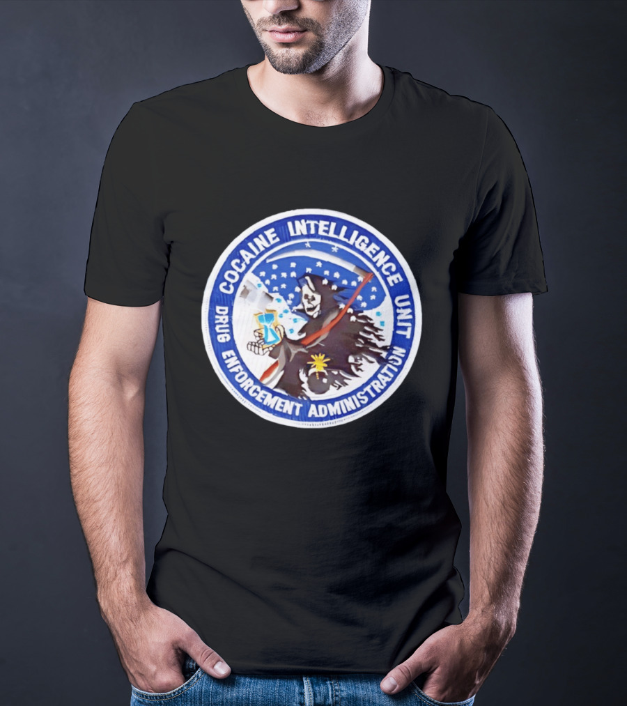 Cocaine Intelligence Unit Drug Enforcement Administration Grim Reaper Holding Hourglass Patch T-Shirt