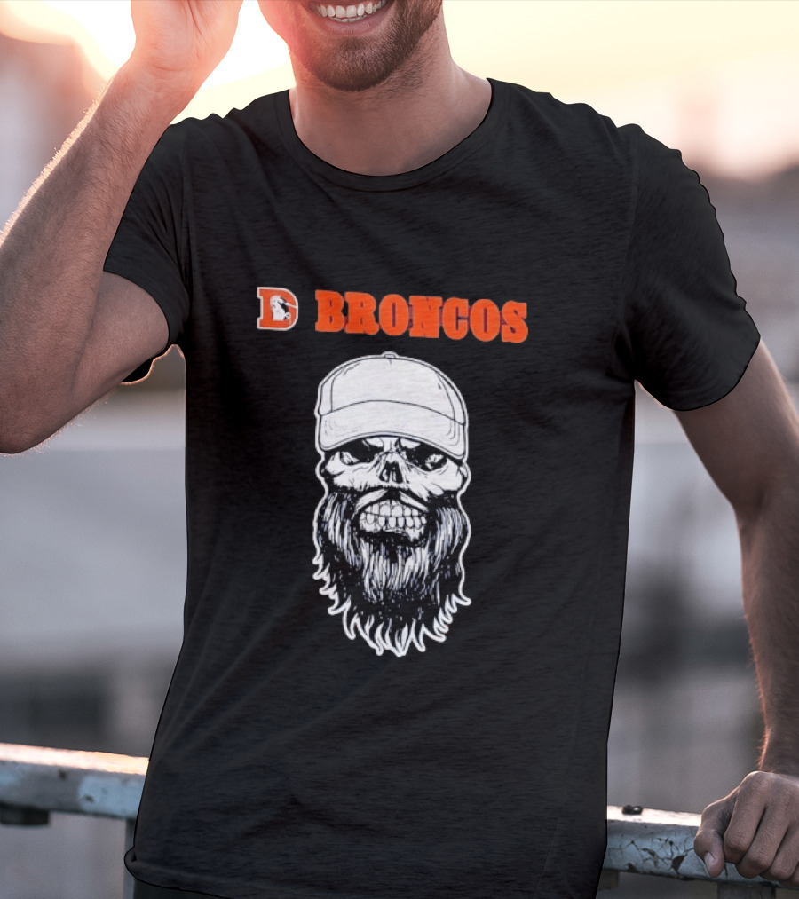 Broncos Bearded Skull With Cap Football Fan T-Shirt