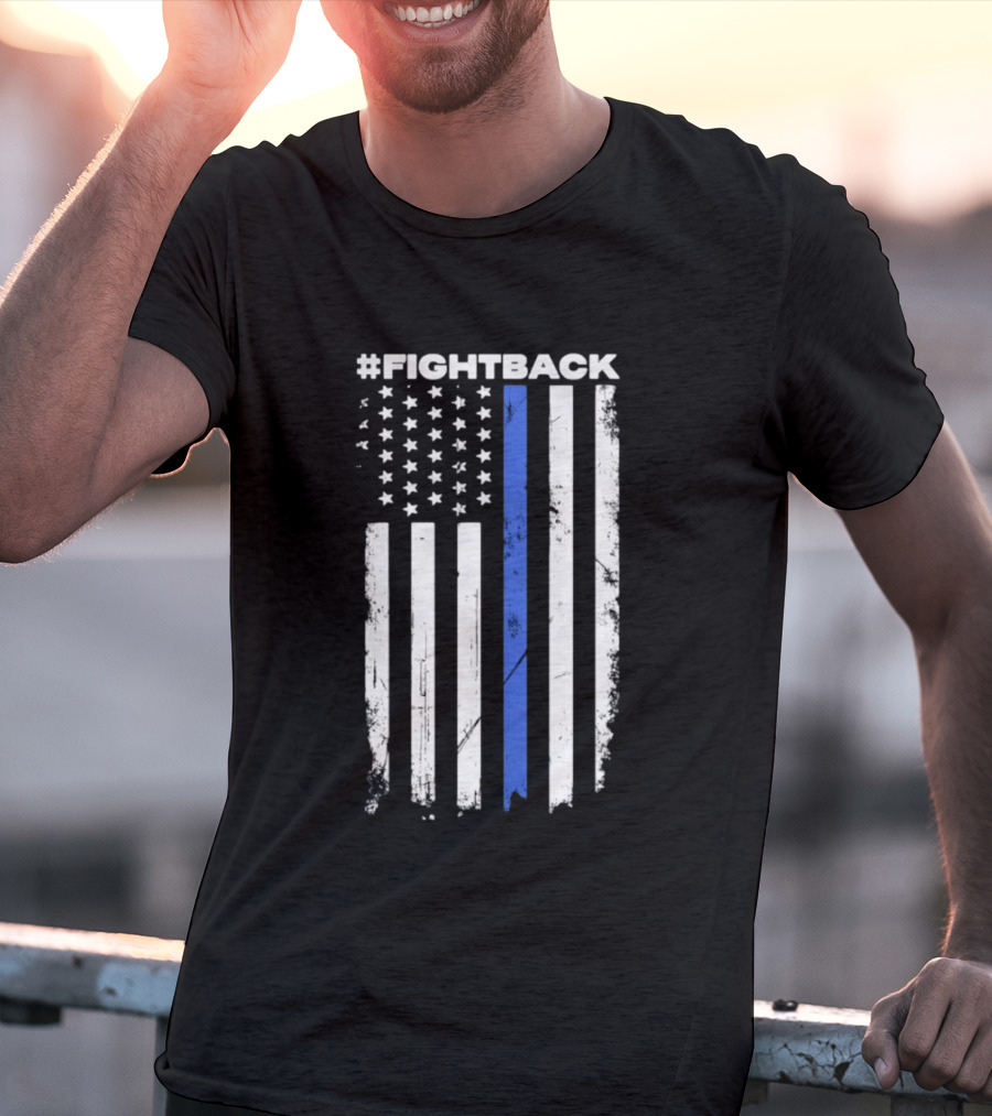 #Fightback Distressed Thin Blue Line American Flag T-Shirt