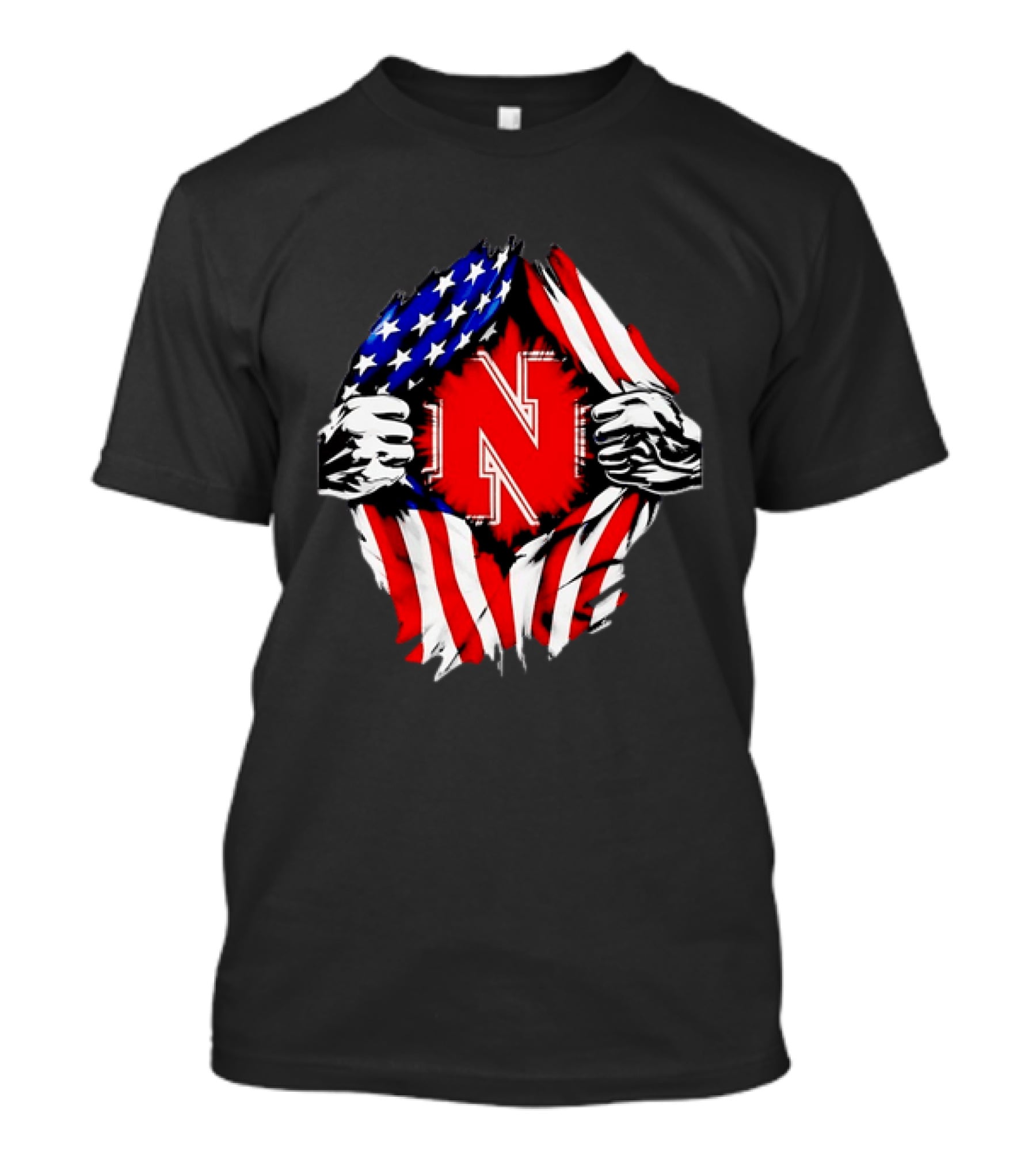 Nebraska Cornhuskers N Logo Ripped American Flag T-Shirt