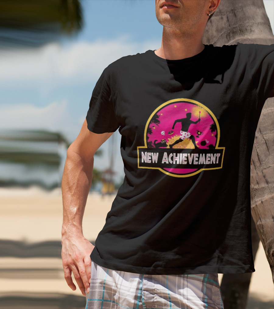 New Achievement Gaming Gamer Video Game Silhouette With Cat And Trophy T-Shirt