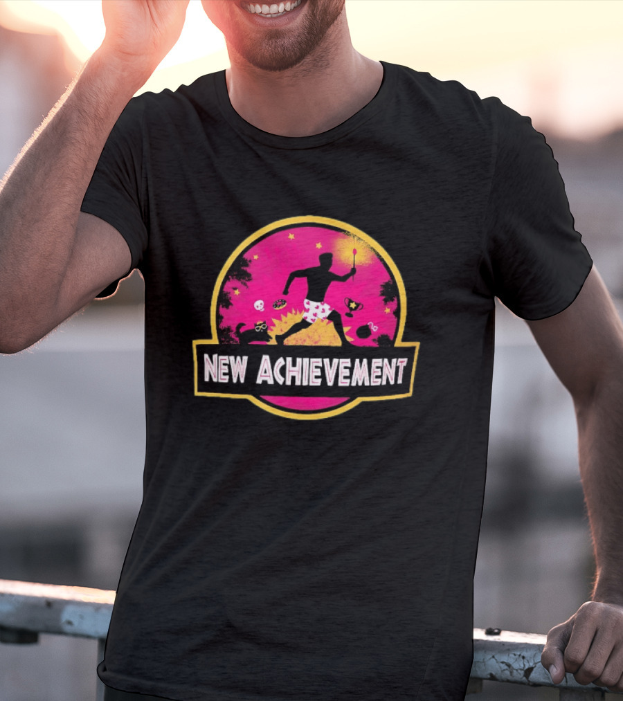New Achievement Gaming Gamer Video Game Silhouette With Cat And Trophy T-Shirt