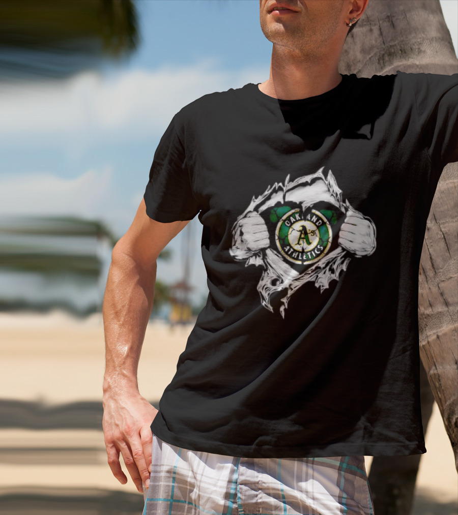 Oakland Athletics Ripped Chest A's MLB Team Spirit T-Shirt