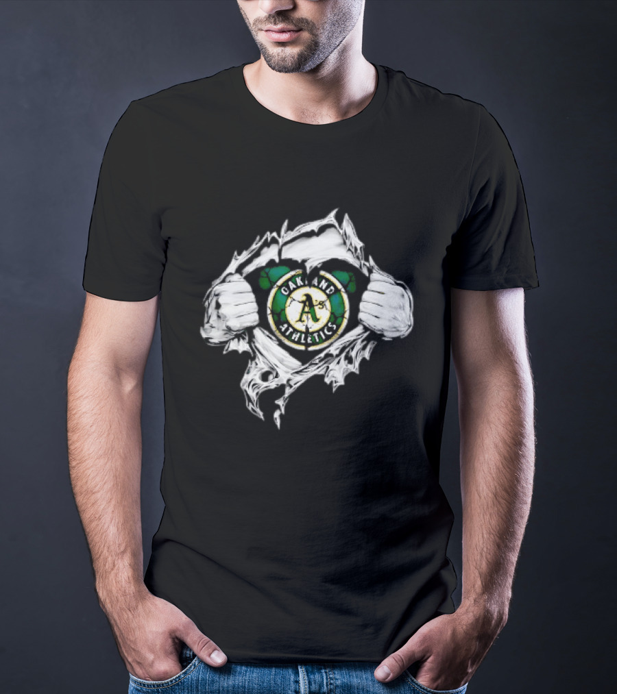 Oakland Athletics Ripped Chest A's MLB Team Spirit T-Shirt