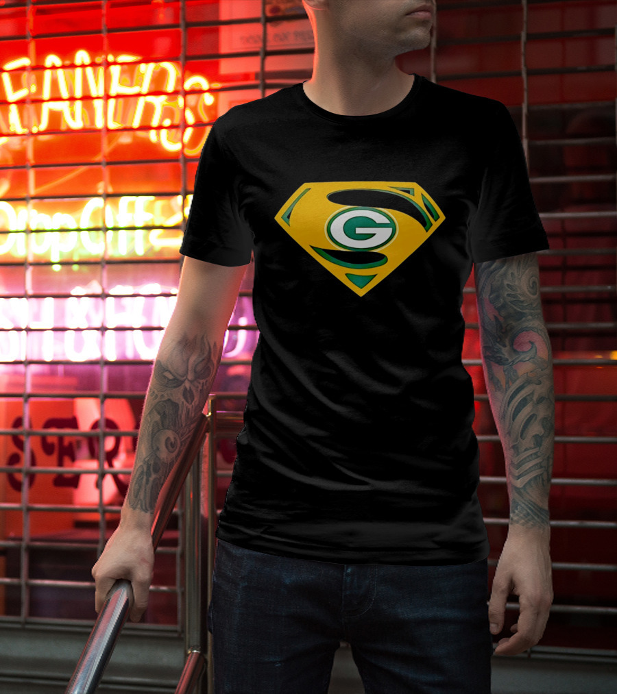 Green Bay Packers G In Superman Shield T-Shirt