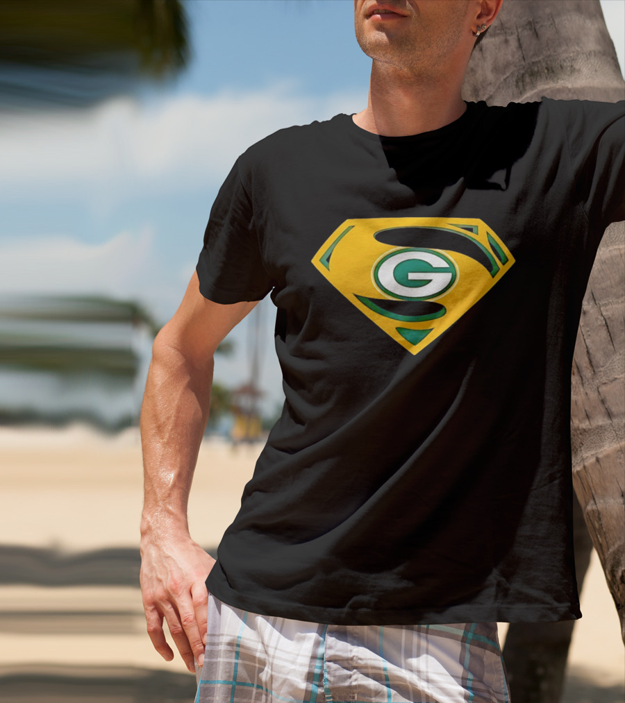 Green Bay Packers G In Superman Shield T-Shirt