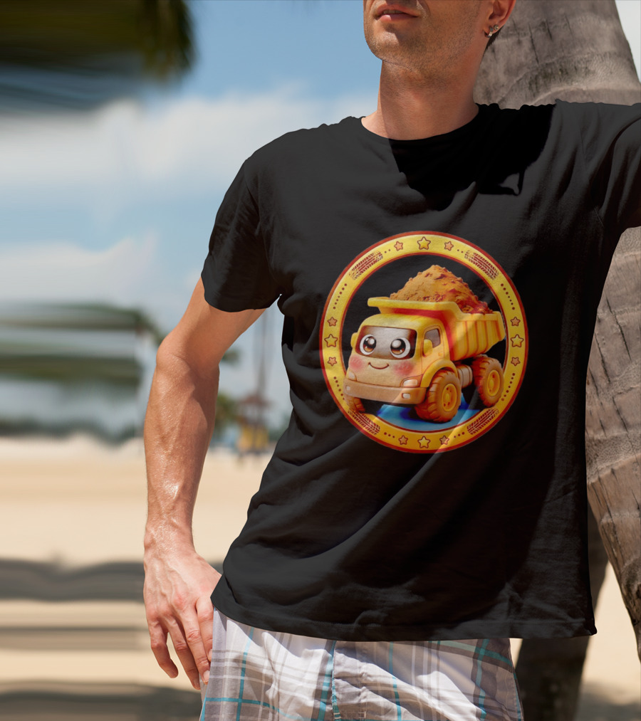 Yellow Dump Truck With Dirt Cute Construction Vehicle With Stars T-Shirt