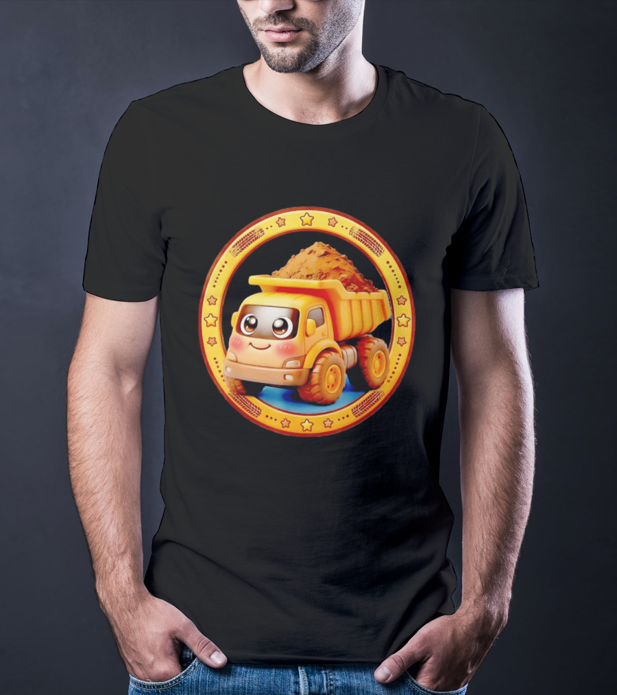 Yellow Dump Truck With Dirt Cute Construction Vehicle With Stars T-Shirt