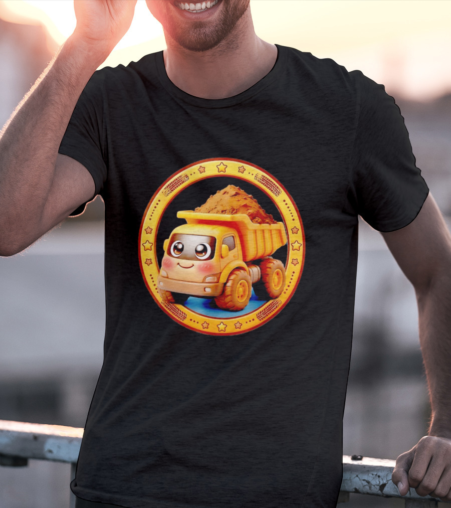 Yellow Dump Truck With Dirt Cute Construction Vehicle With Stars T-Shirt