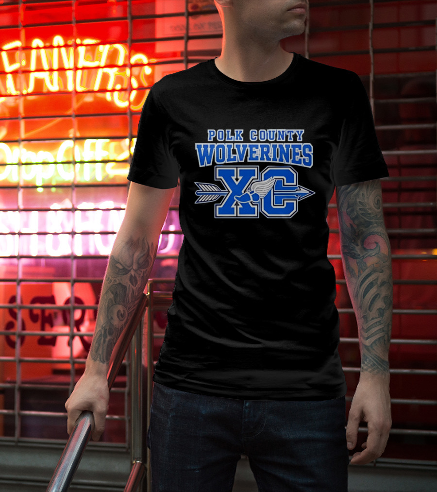 Polk County Wolverines XC Cross Country Arrow And Winged Foot T-Shirt