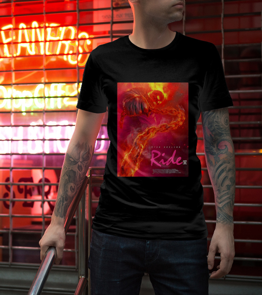 Ryan Gosling Ride Movie Ghost Rider Flaming Chain Image T-Shirt