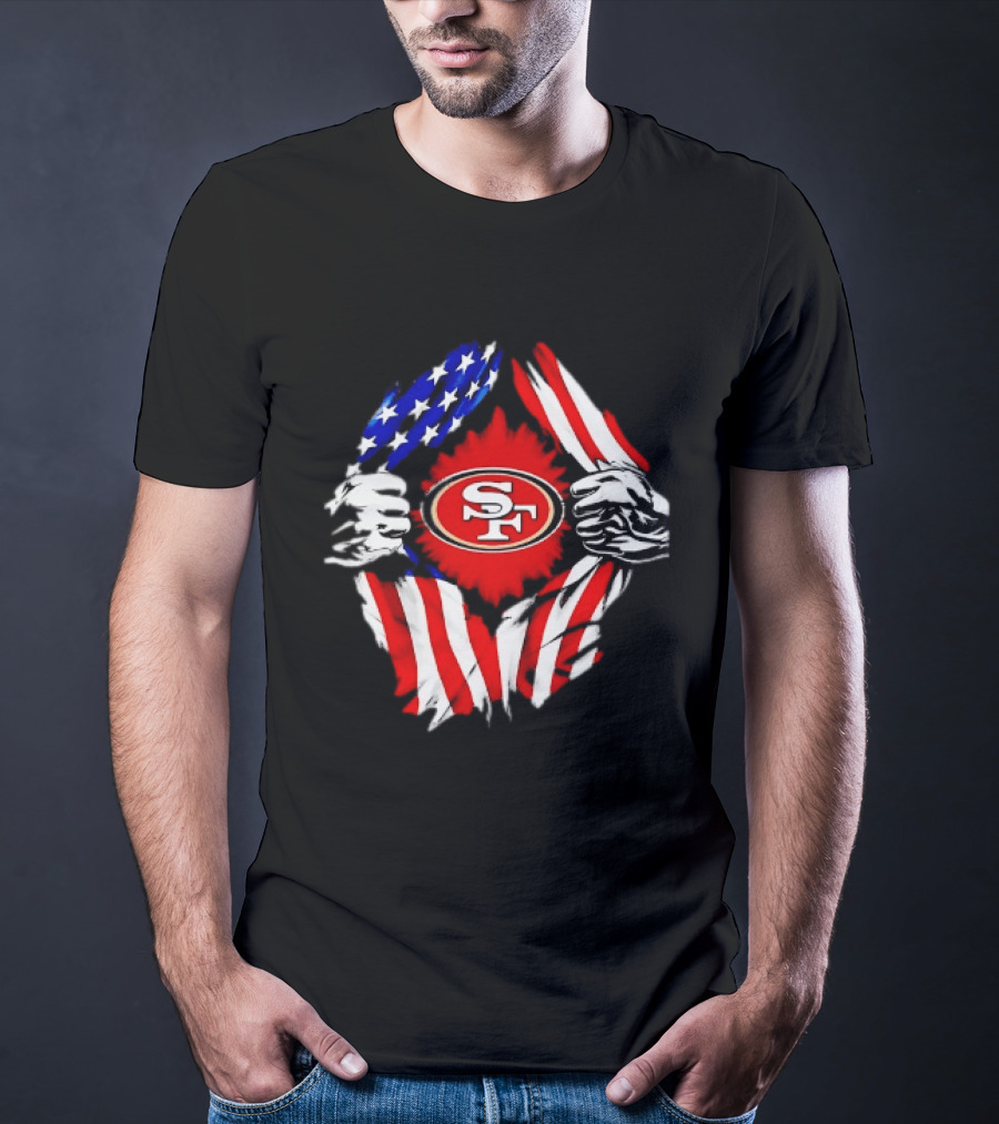 San Francisco 49ers SF American Flag Ripped Chest T-Shirt