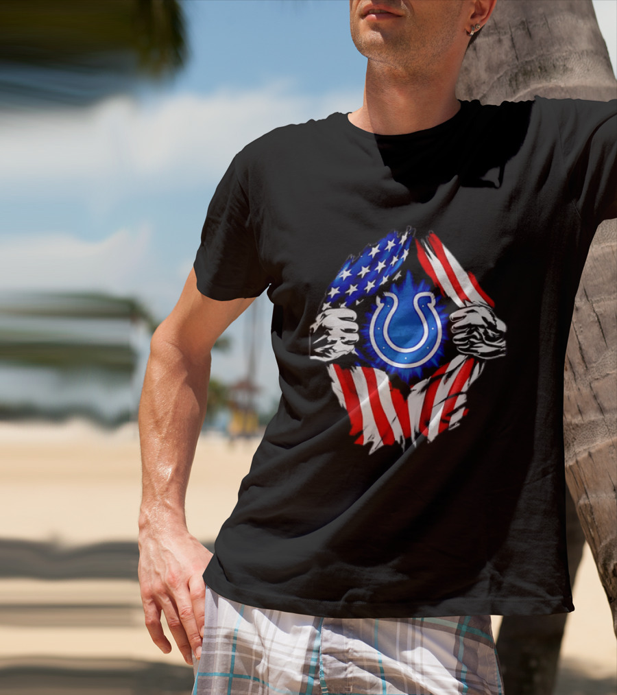 Indianapolis Colts American Flag Ripped Chest T-Shirt