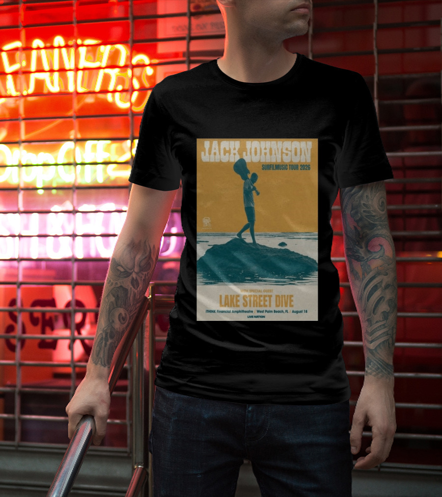 Jack Johnson Surfilmusic Tour 2026 Lake Street Dive ITHINK Financial Amphitheatre West Palm Beach August 18 T-Shirt