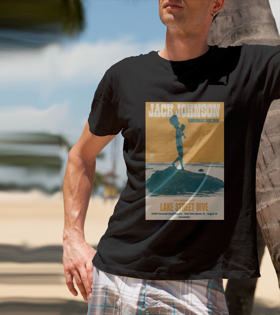 Jack Johnson Surfilmusic Tour 2026 Lake Street Dive ITHINK Financial Amphitheatre West Palm Beach August 18 T-Shirt