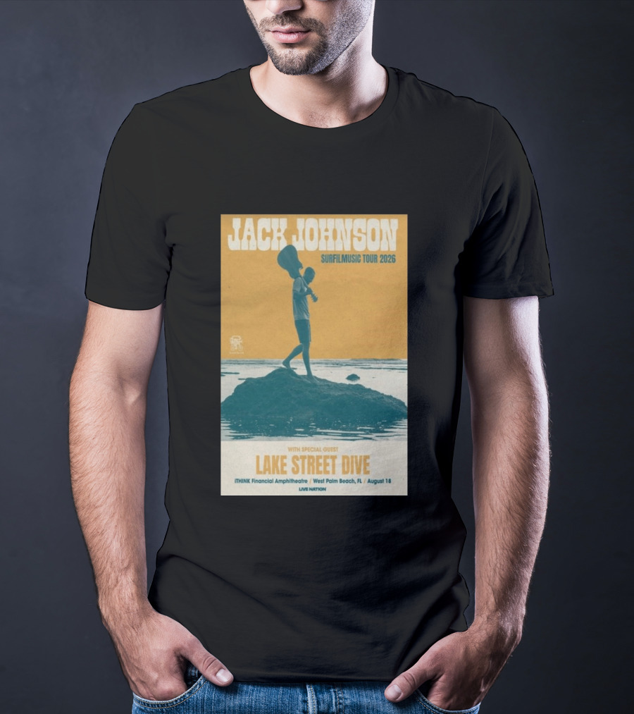 Jack Johnson Surfilmusic Tour 2026 Lake Street Dive ITHINK Financial Amphitheatre West Palm Beach August 18 T-Shirt