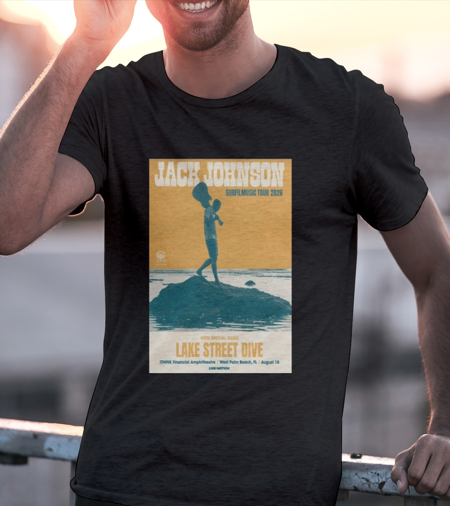 Jack Johnson Surfilmusic Tour 2026 Lake Street Dive ITHINK Financial Amphitheatre West Palm Beach August 18 T-Shirt