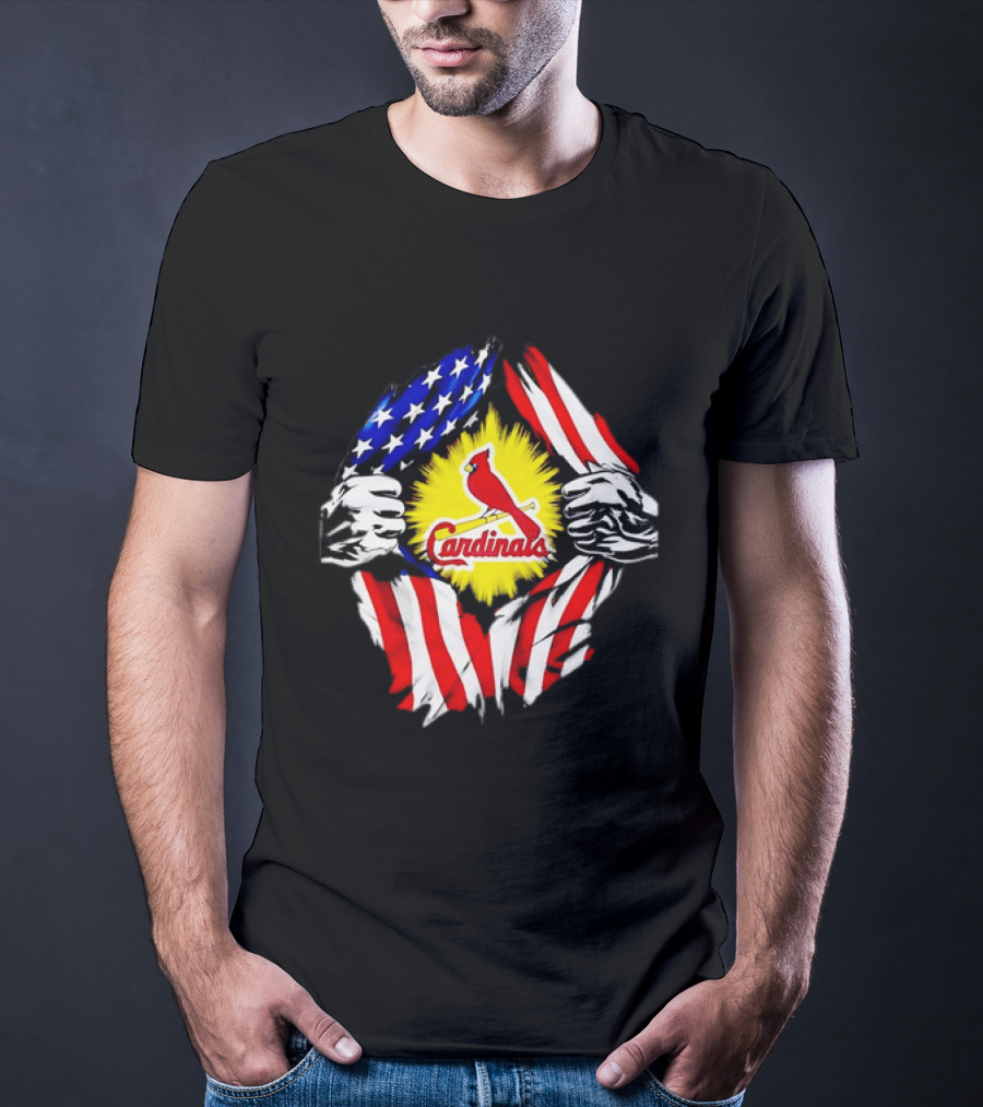 St Louis Cardinals Ripped American Flag Chest Baseball Fan Gear T-Shirt