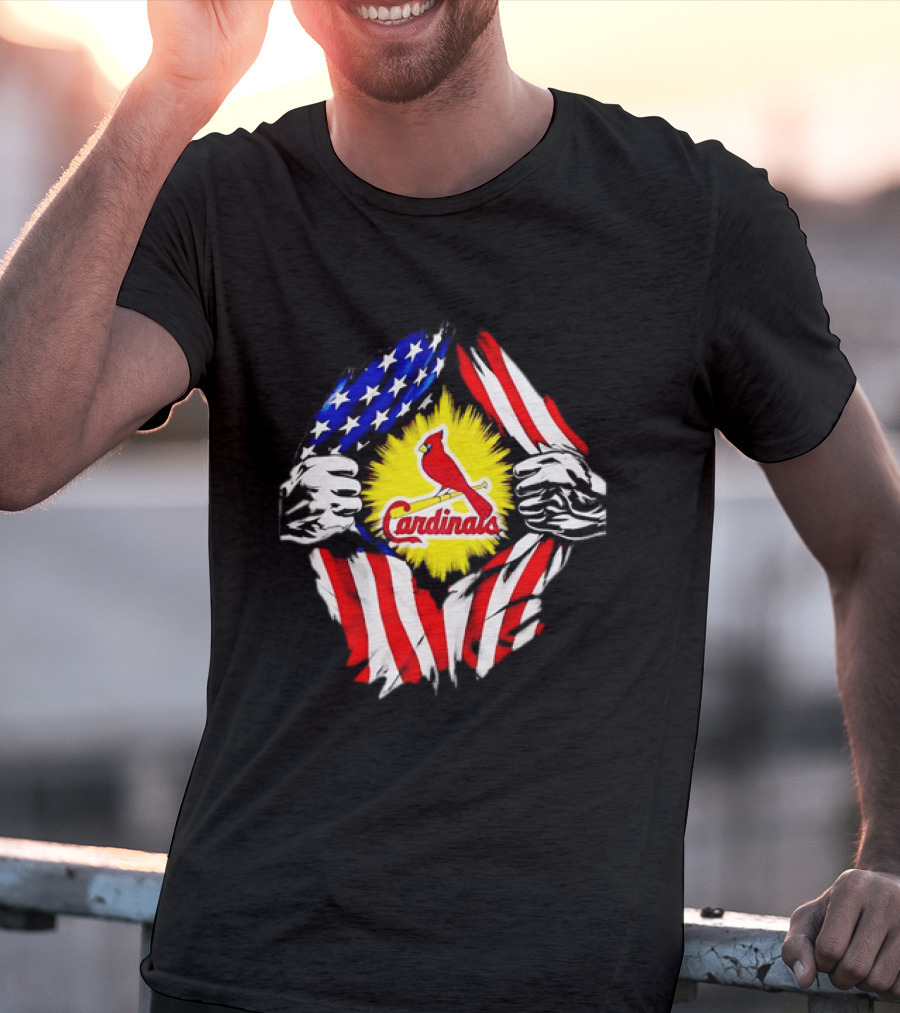 St Louis Cardinals Ripped American Flag Chest Baseball Fan Gear T-Shirt