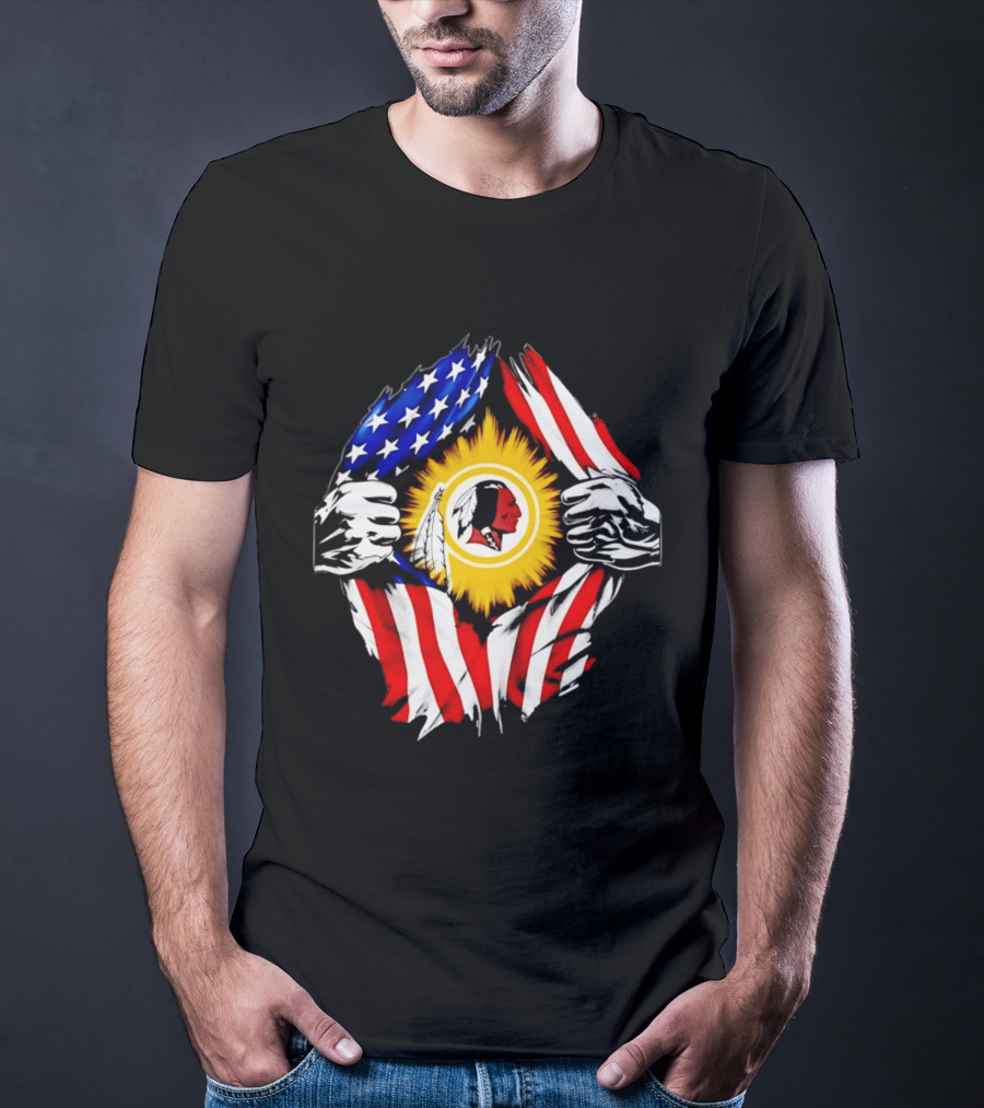 Washington Redskins American Flag Ripped Chest T-Shirt