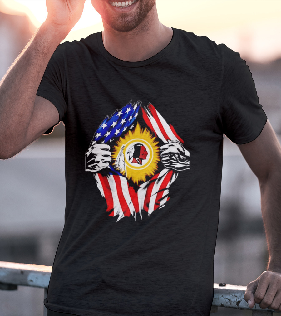 Washington Redskins American Flag Ripped Chest T-Shirt