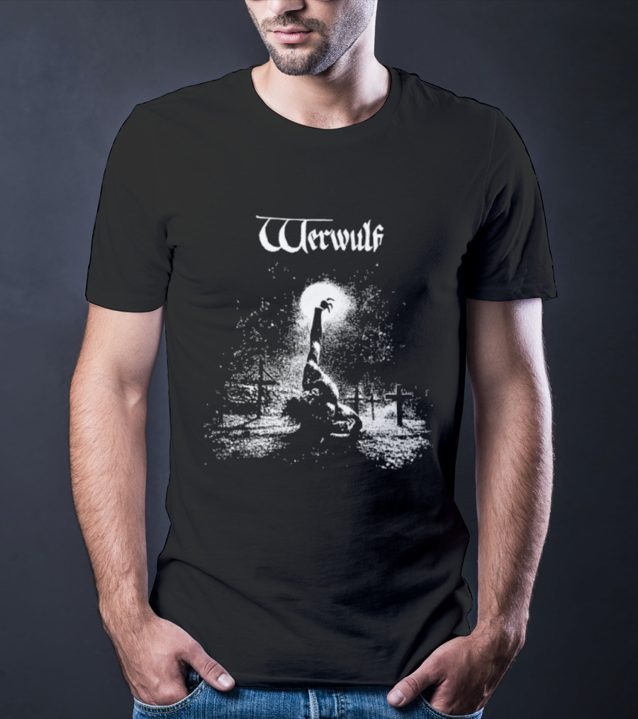 Werwulf Devoureth All Mankynde Black Metal Crosses And Moonlit Scene T-Shirt