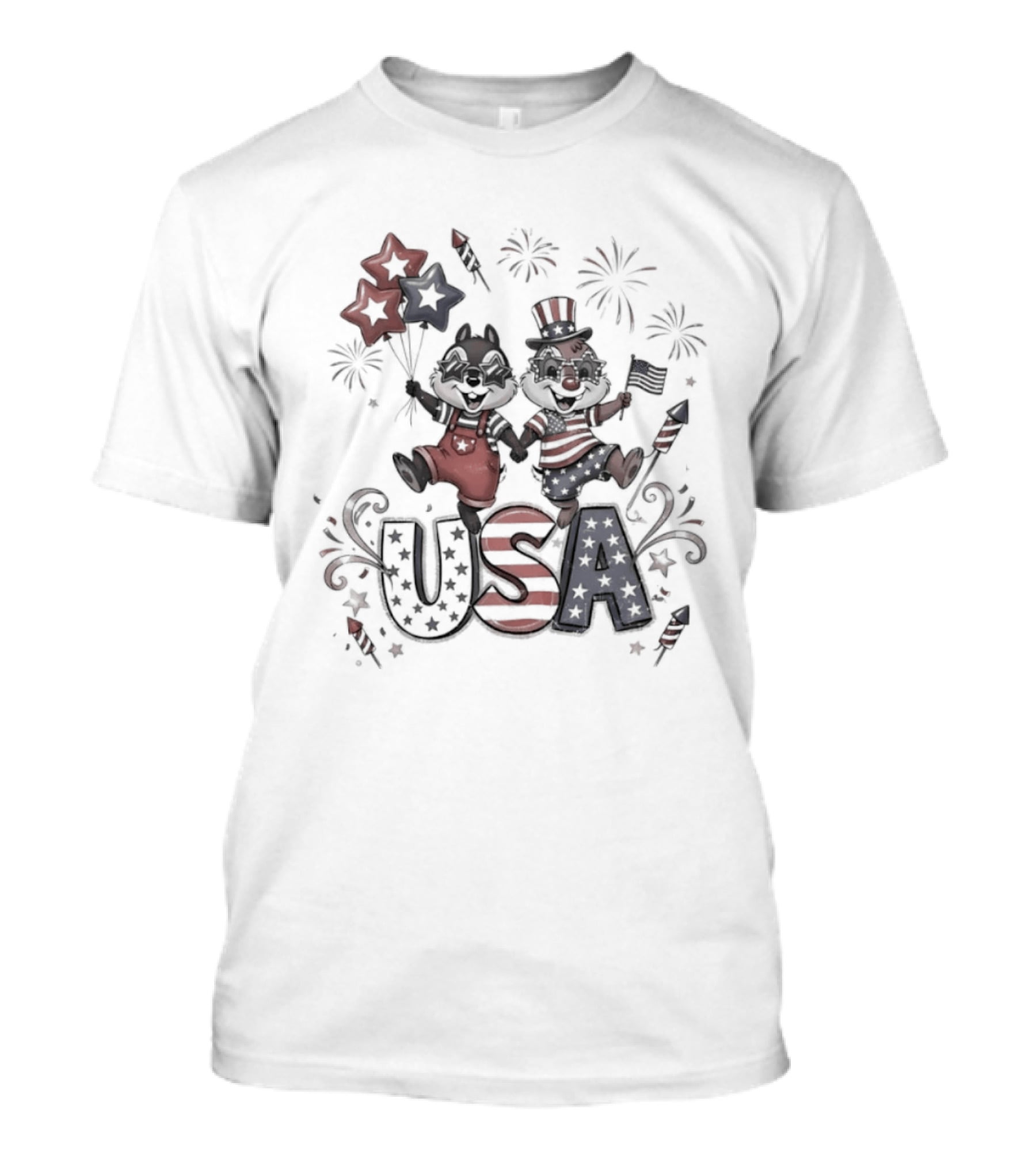 Chip And Dale USA Patriotic Fireworks Stars And Stripes Fourth Of July T-Shirt