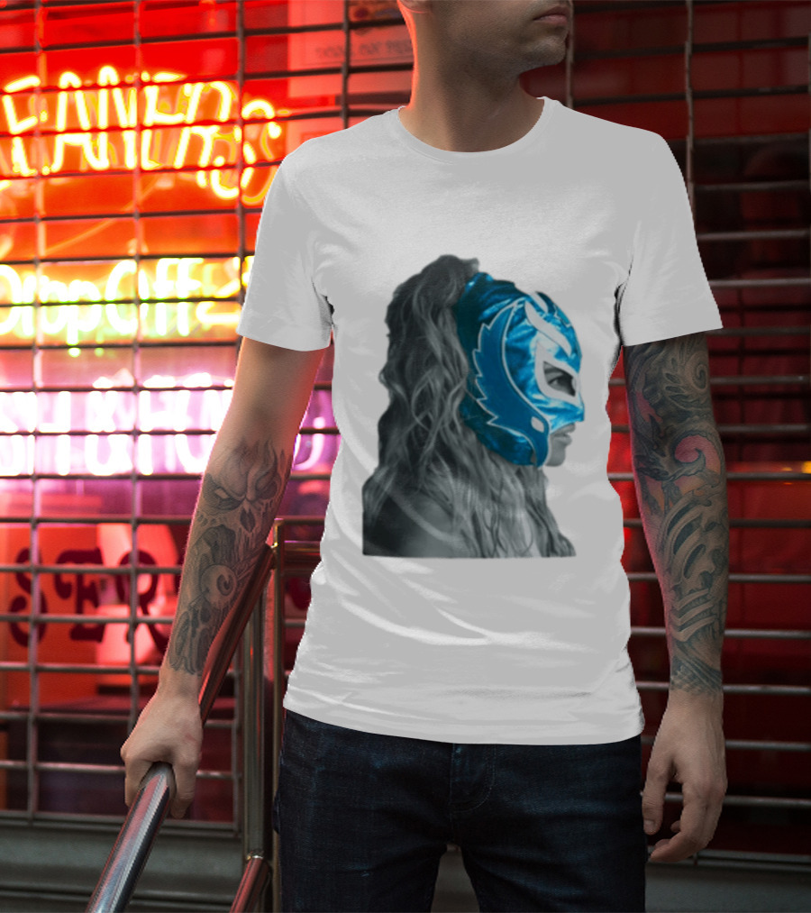 Karol G Store Limited Edition Cream Blue Luchador Mask T-Shirt