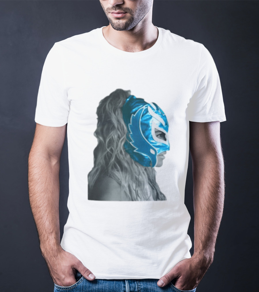 Karol G Store Limited Edition Cream Blue Luchador Mask T-Shirt