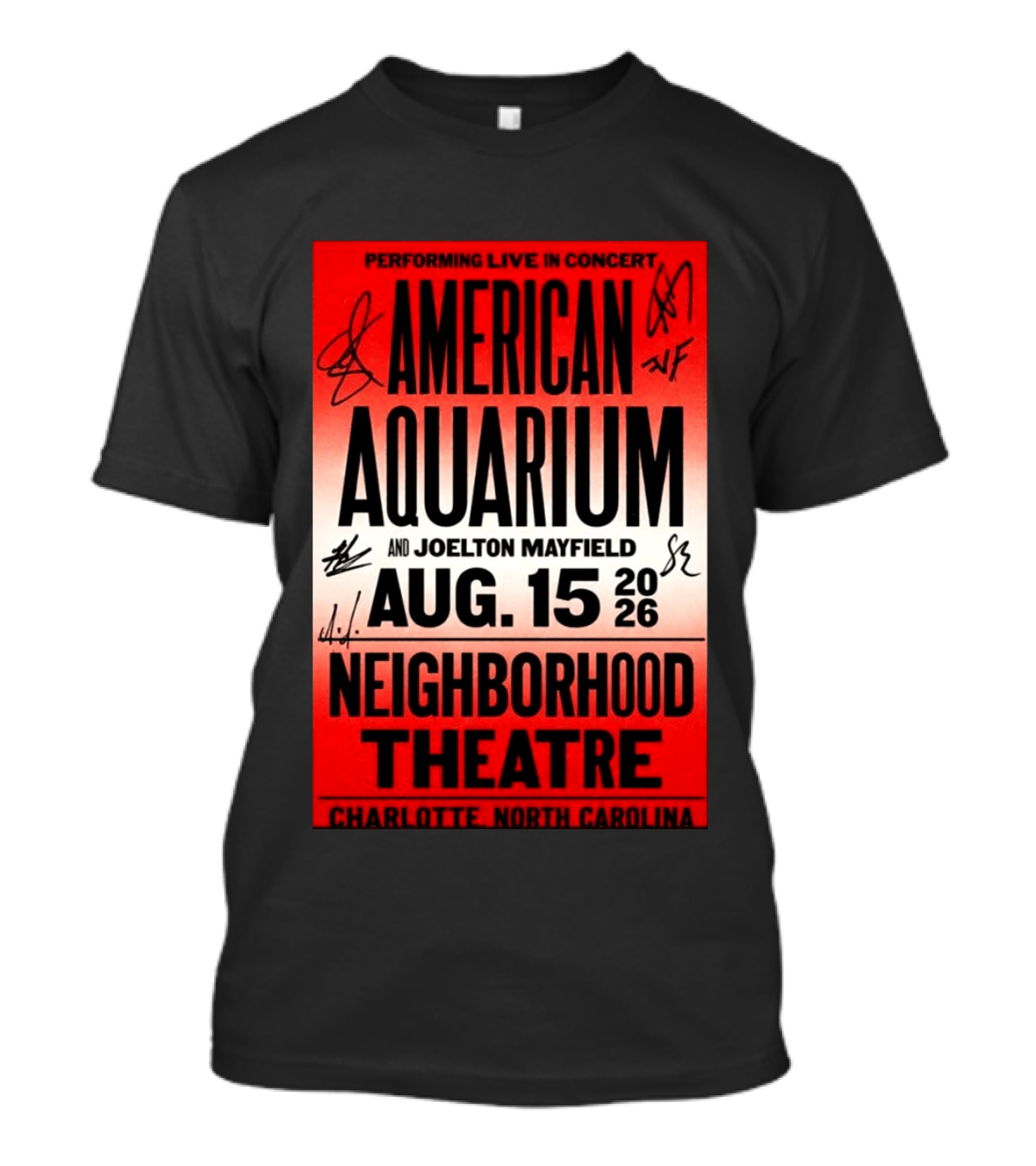 American Aquarium And Joelton Mayfield Performing Live August 15 2026 Neighborhood Theatre Charlotte NC Concert T-Shirt