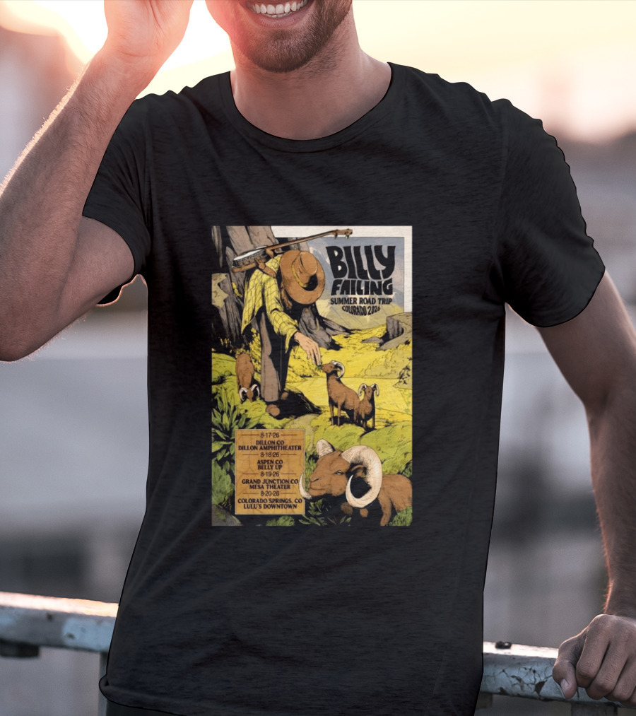 Billy Failing Summer Road Trip Colorado 2026 Dillon Amphitheater Belly Up Mesa Theater Lulu's Downtown T-Shirt
