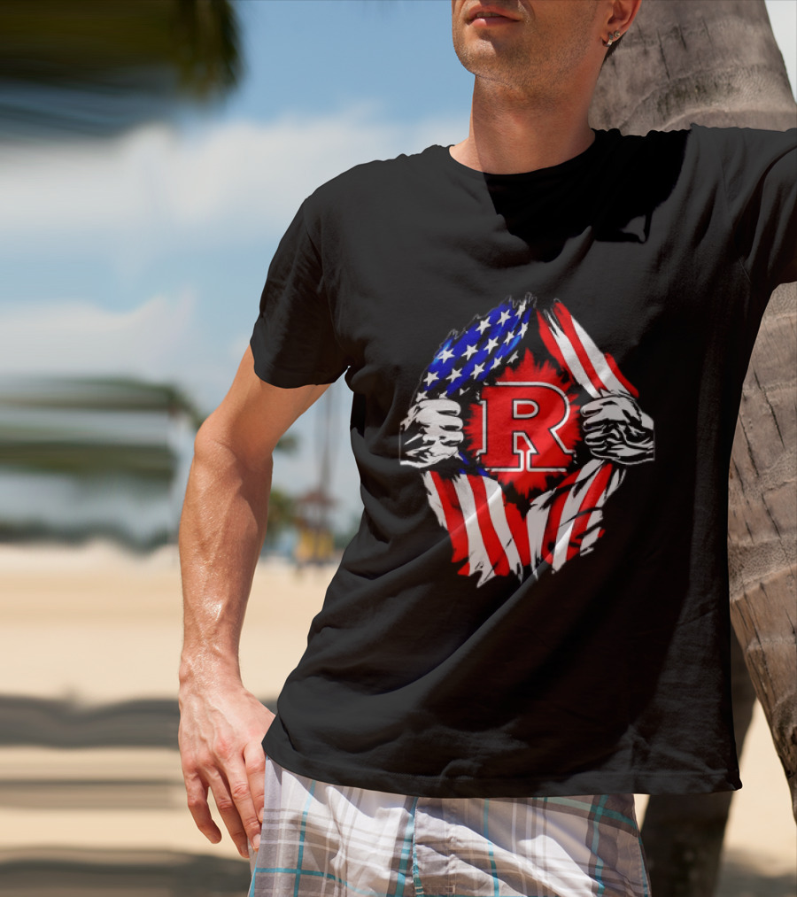 Rutgers Scarlet Knights American Flag R T-Shirt