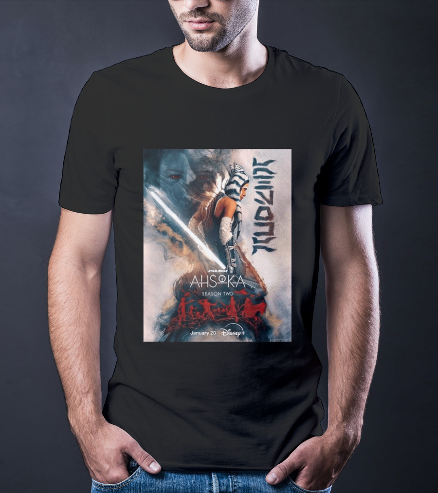 Star Wars Ahsoka Season 2 Premiering January 20 Disney Plus Featuring Lightsaber And Characters T-Shirt