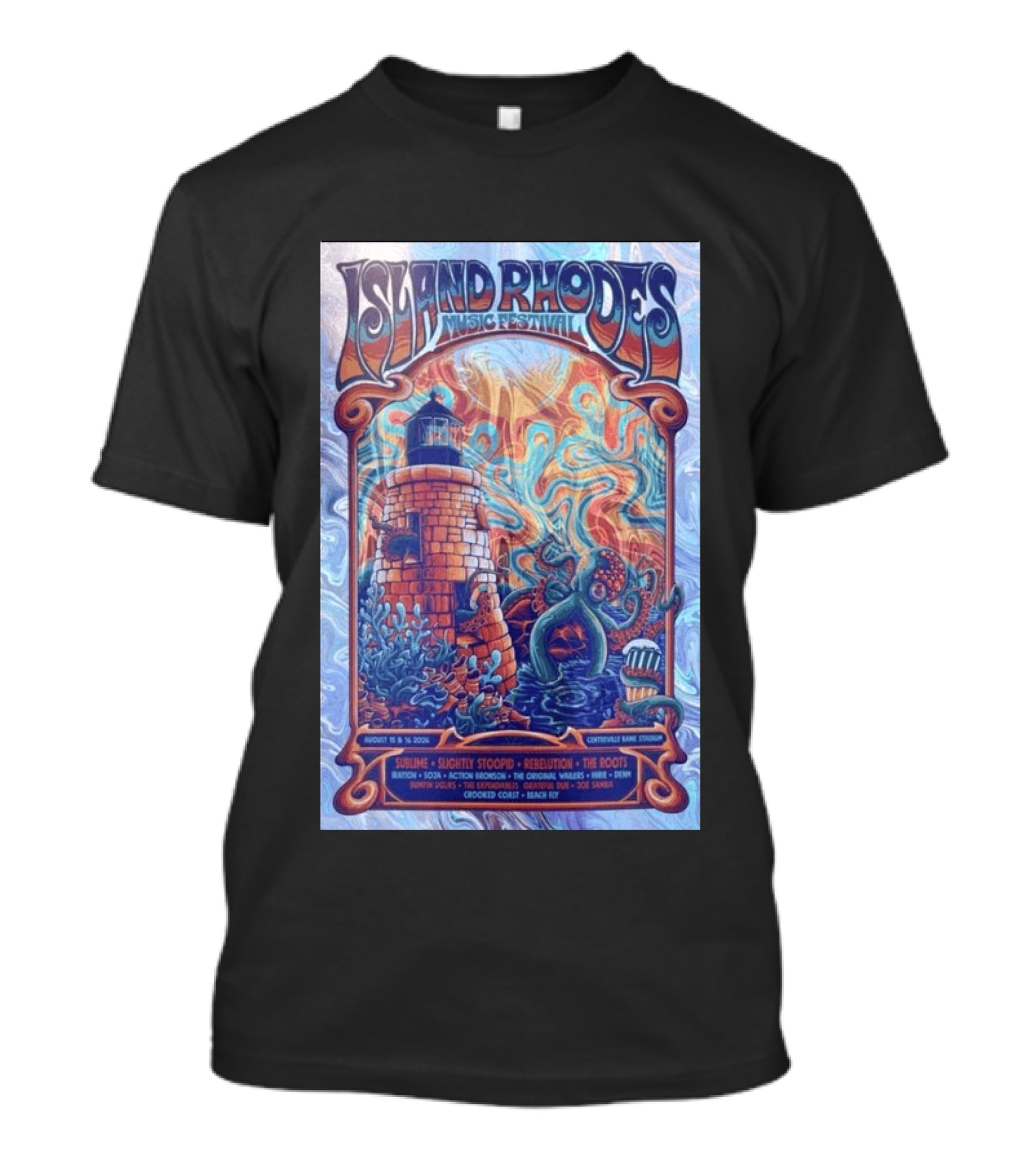 Island Rhodes Music Festival 2026 Centreville Bank Stadium Sublime Slightly Stoopid Rebelution The Roots August 15 16 Limited T-Shirt