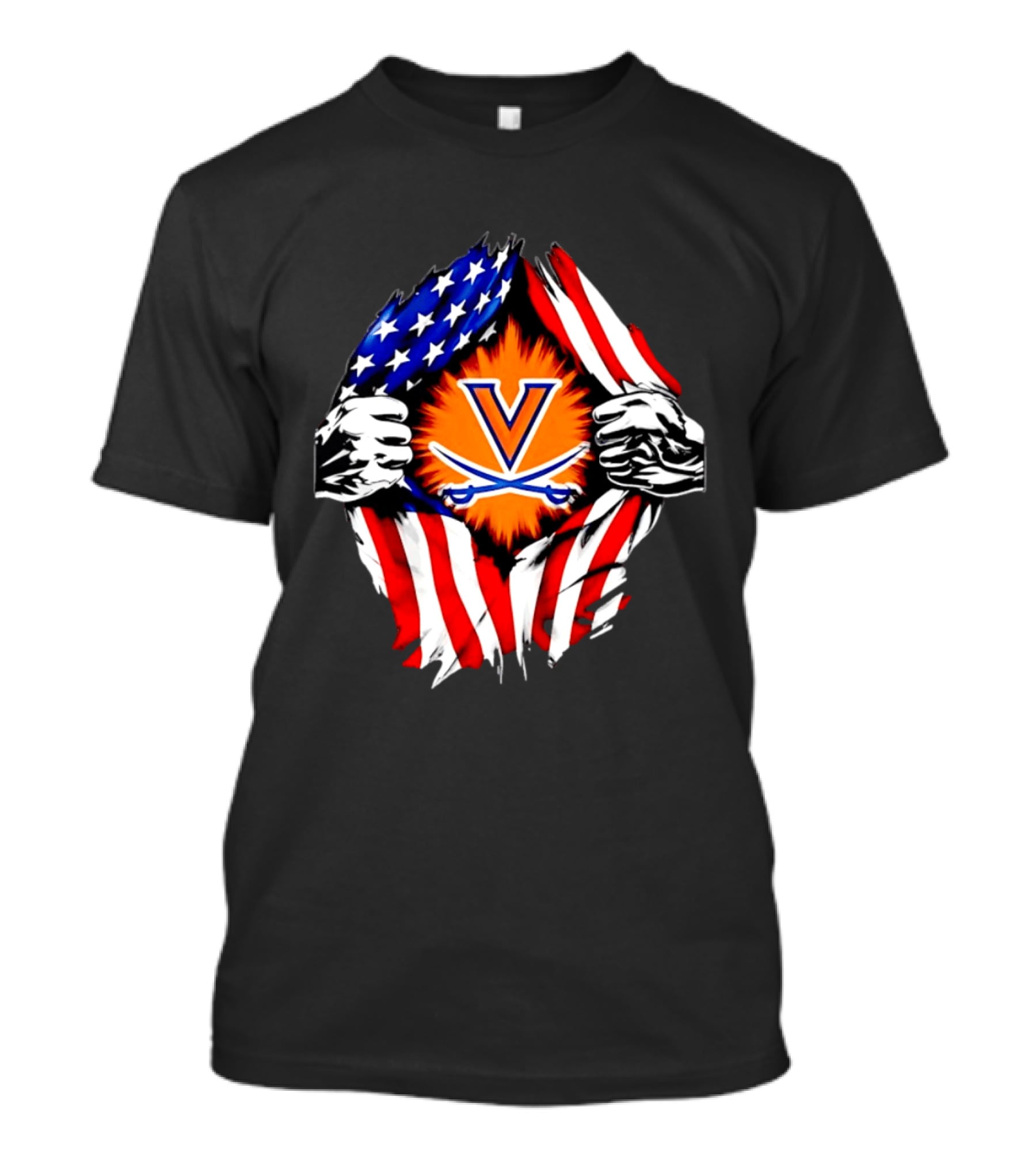 Virginia Cavaliers American Flag Ripped Chest V T-Shirt
