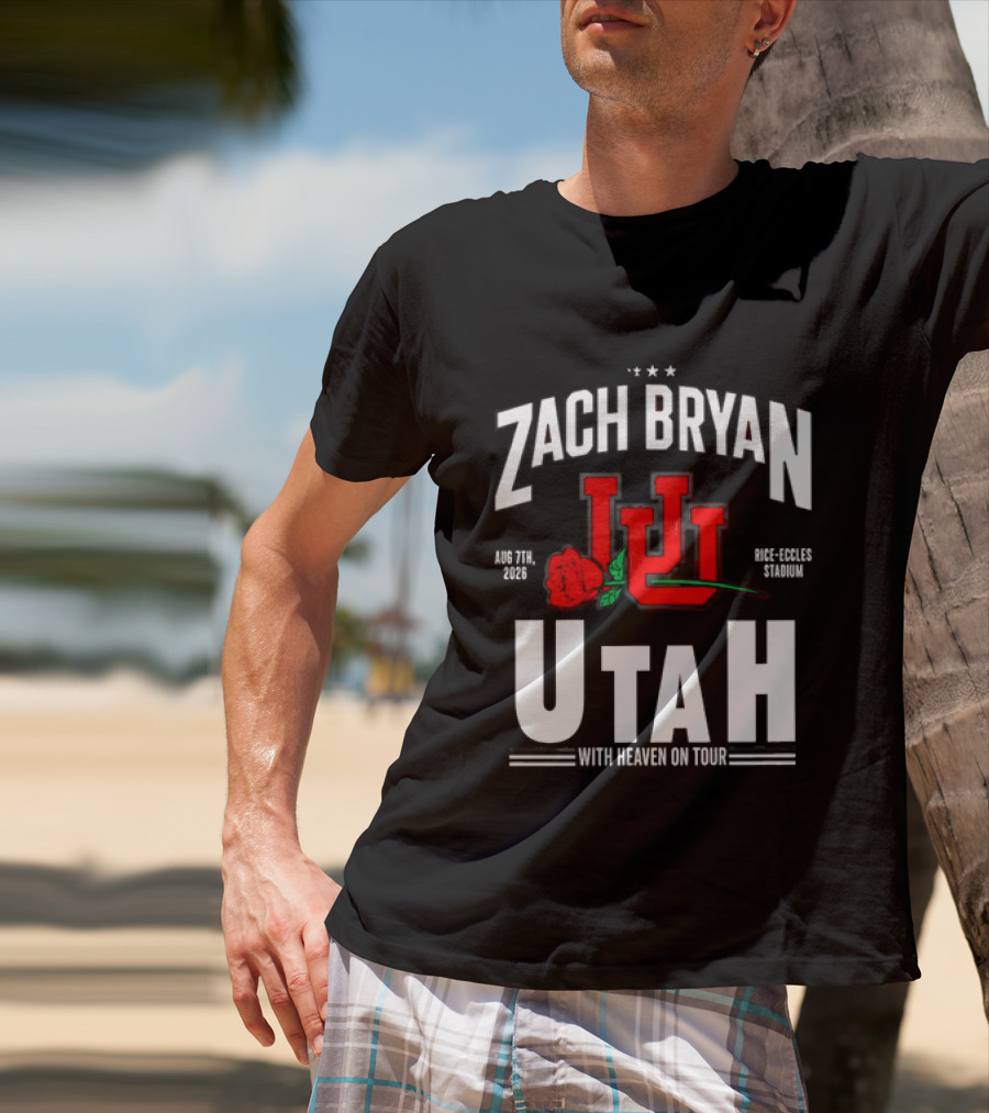 Zach Bryan Utah Rice Eccles Stadium Aug 7th 2026 With Heaven On Tour Red Rose JJJ T-Shirt