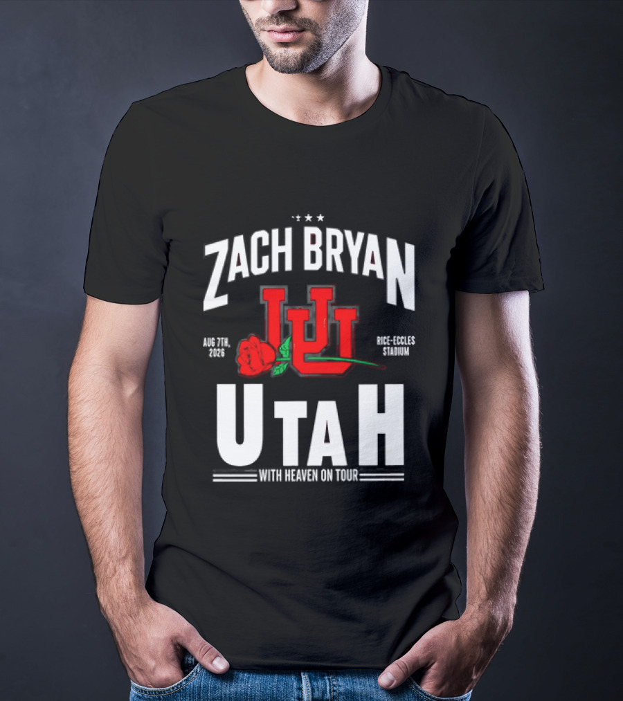 Zach Bryan Utah Rice Eccles Stadium Aug 7th 2026 With Heaven On Tour Red Rose JJJ T-Shirt