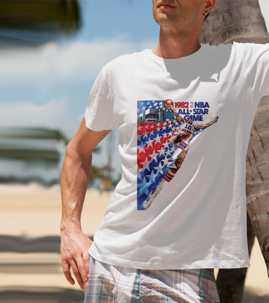 1982 NBA All Star Game Dunking Pose With Stars And Stripes T-Shirt