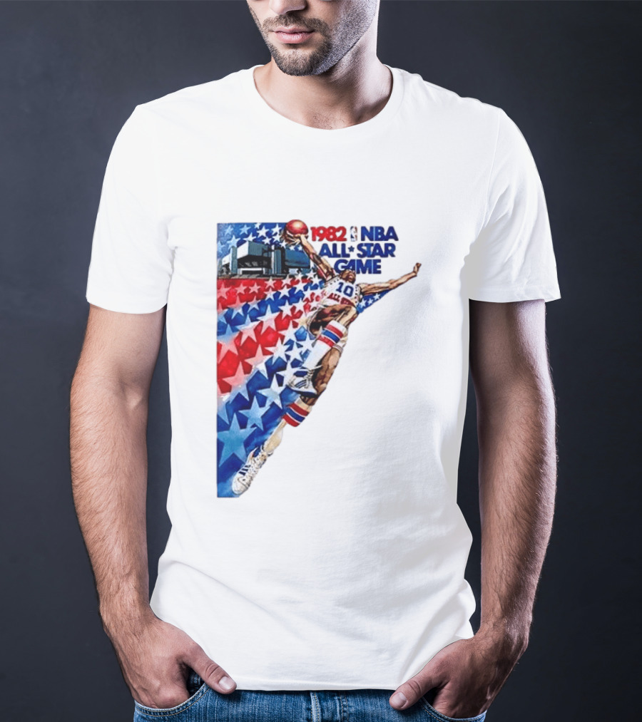 1982 NBA All Star Game Dunking Pose With Stars And Stripes T-Shirt