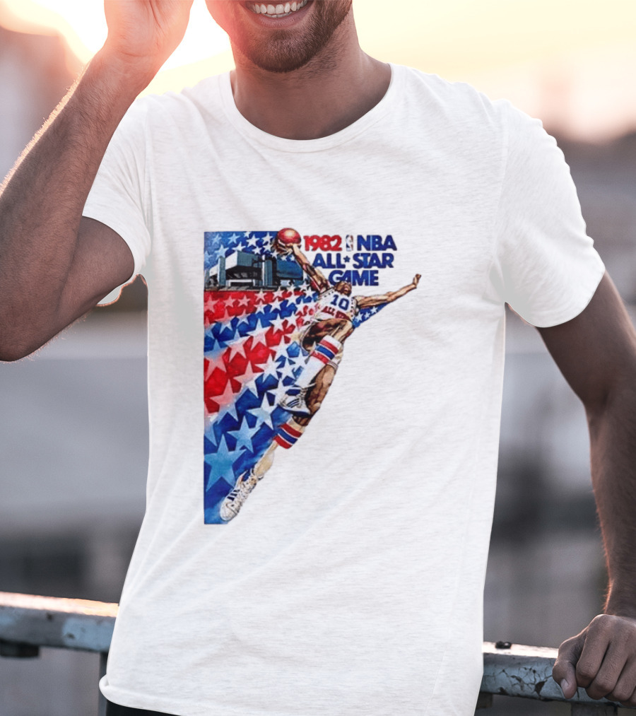1982 NBA All Star Game Dunking Pose With Stars And Stripes T-Shirt