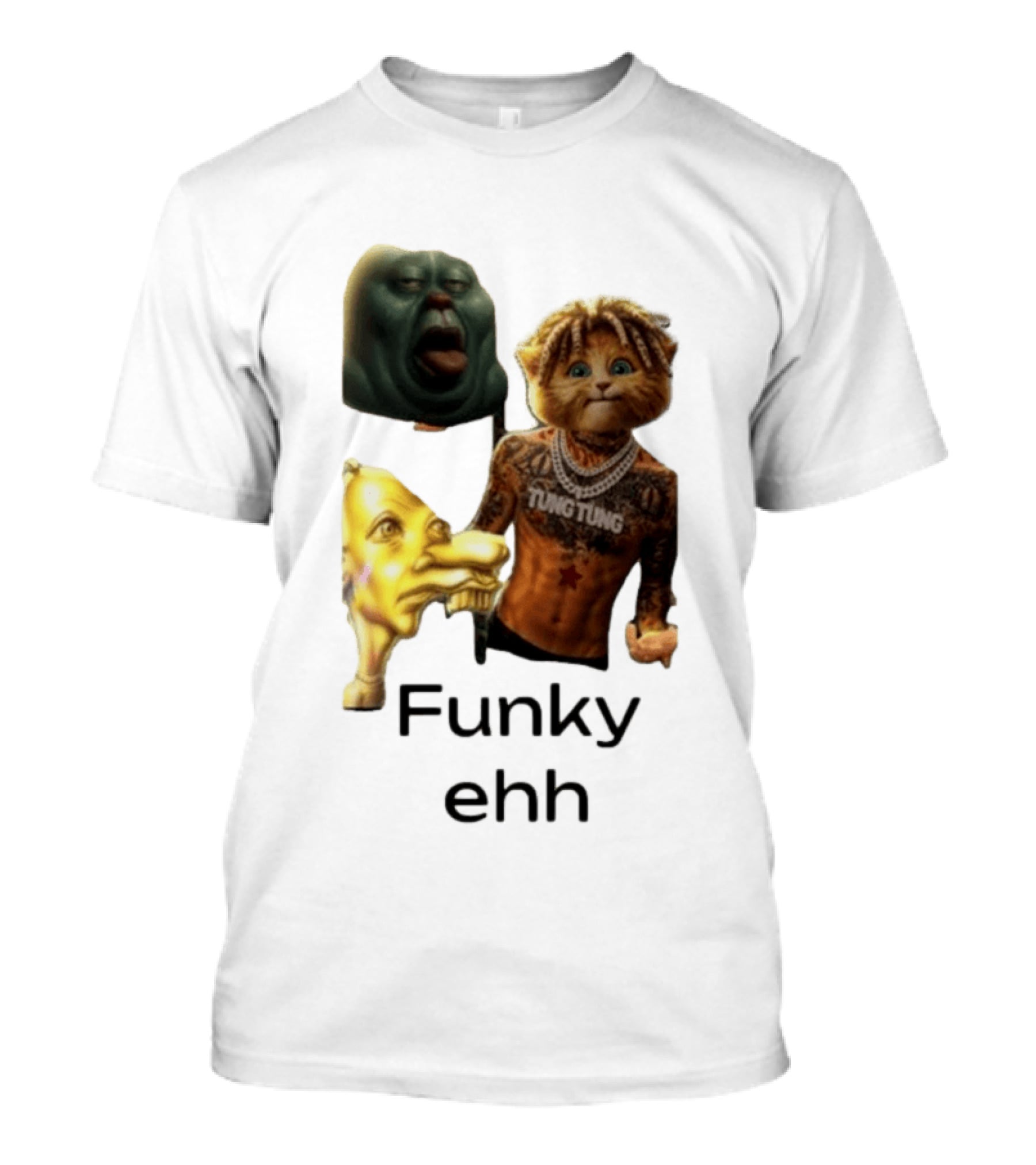 Neegy Funky Ehh Tung Tung Cat Tattoo Character Trio T-Shirt