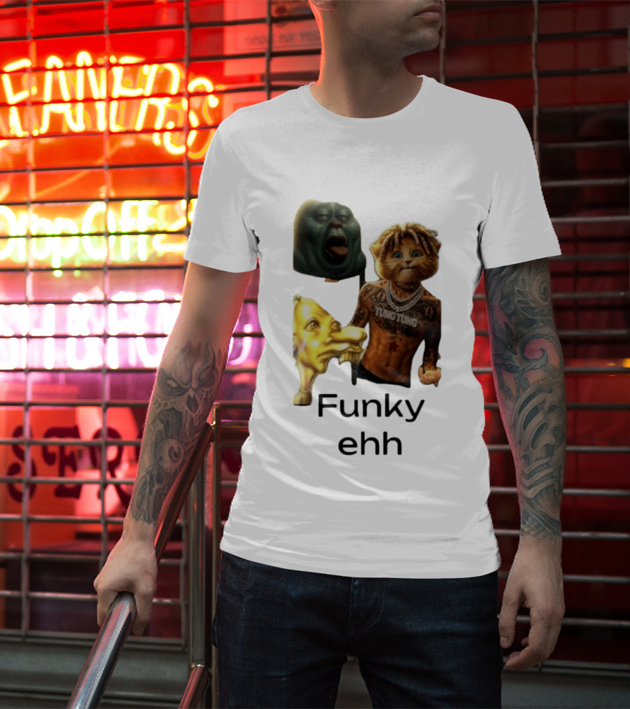 Neegy Funky Ehh Tung Tung Cat Tattoo Character Trio T-Shirt