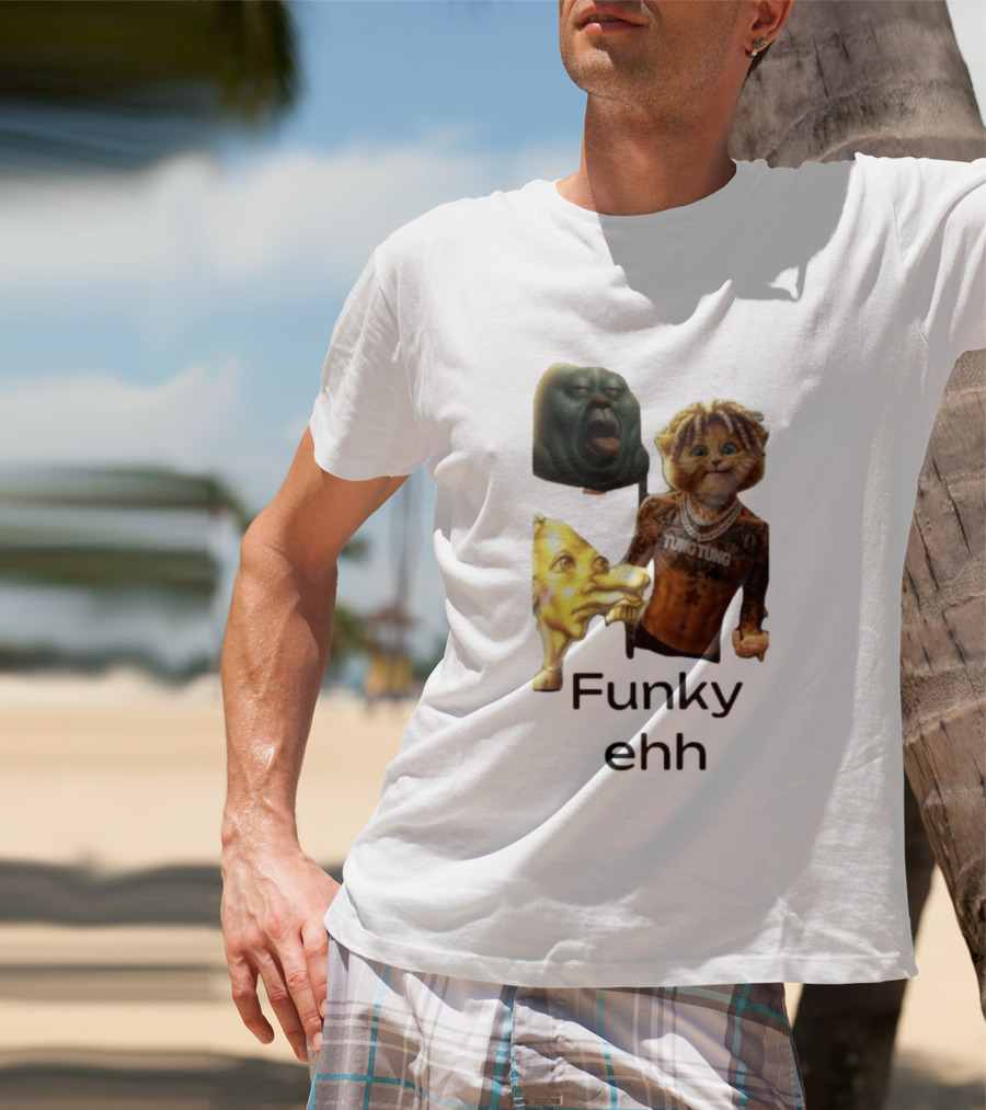 Neegy Funky Ehh Tung Tung Cat Tattoo Character Trio T-Shirt