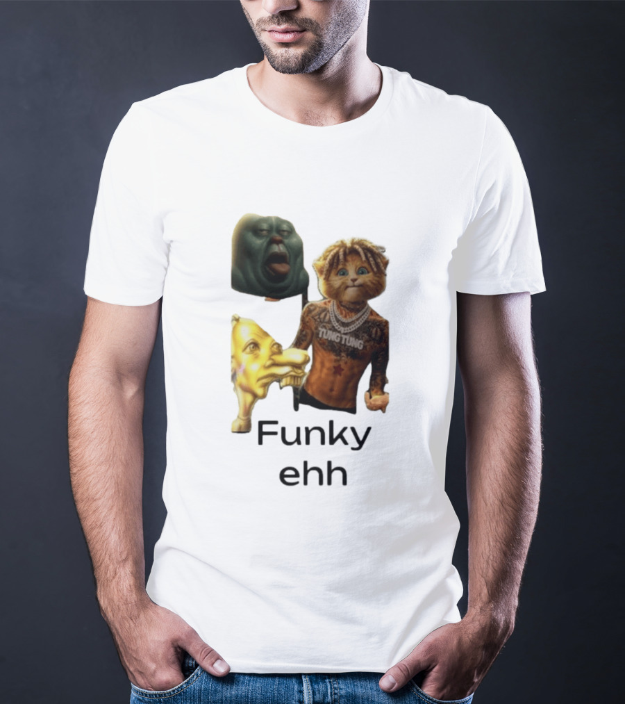 Neegy Funky Ehh Tung Tung Cat Tattoo Character Trio T-Shirt